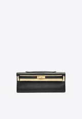 Kelly Cut Clutch Bag in Black Swift Leather with Gold Hardware