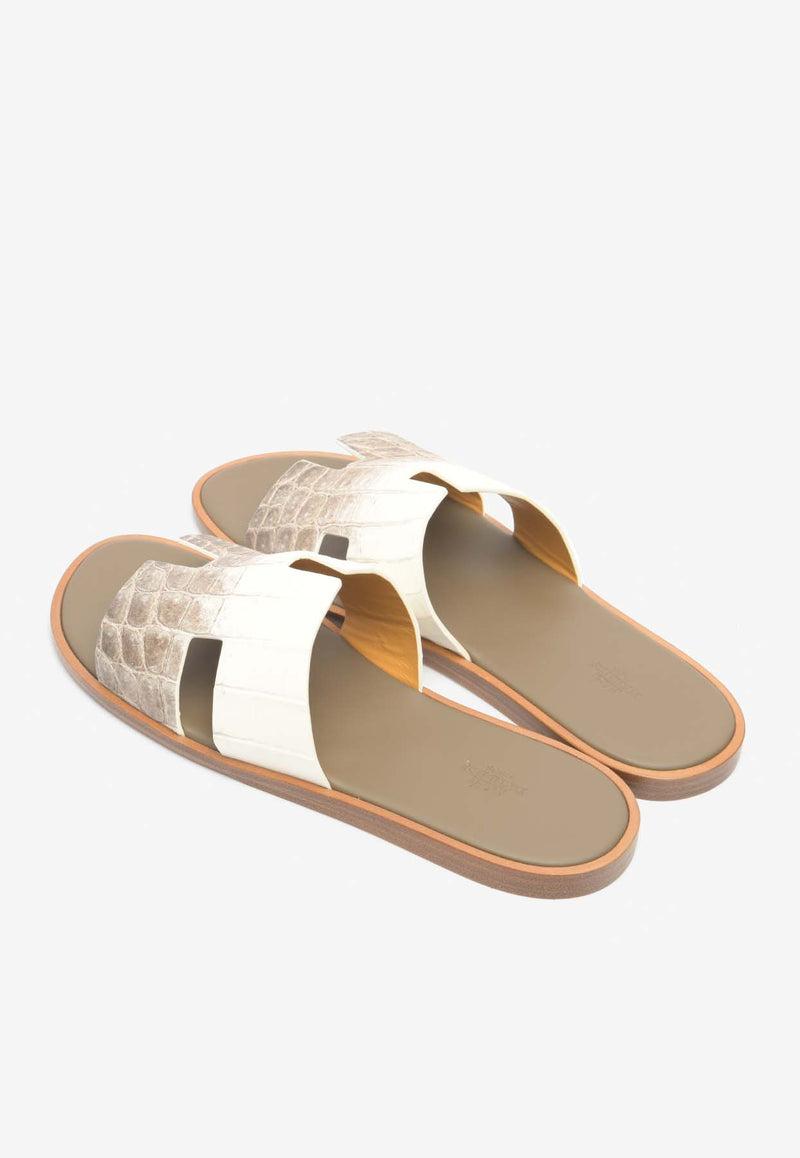 Hermès Izmir Sandals in Himalayan Blanc Matt Nilo Croc Leather