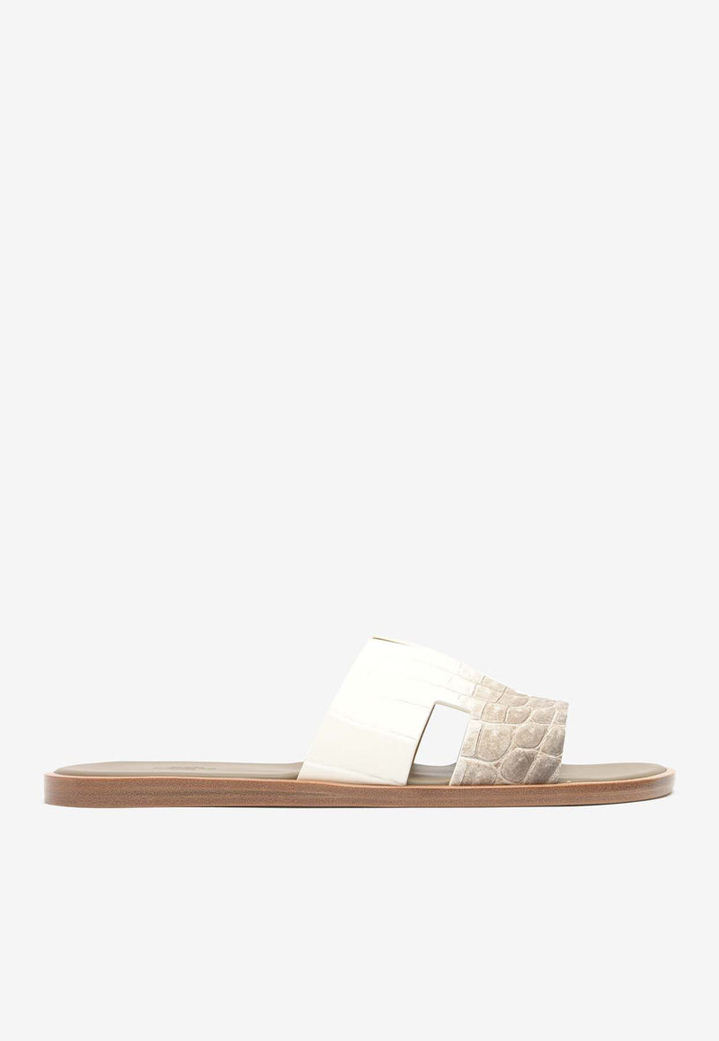 Hermès Izmir Sandals in Himalayan Blanc Matt Nilo Croc Leather