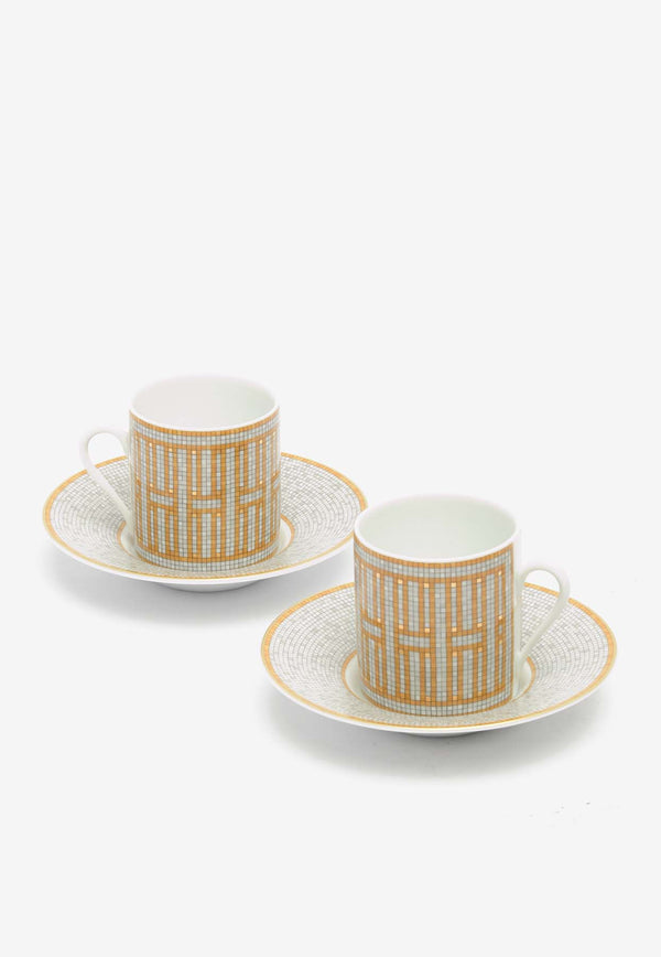 Hermès Mosaique Au 24 Gold Coffee Cup with Saucer X 2