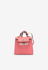 Hermès Kelly Twilly Bag Charm in Rose Lipstick Tadelakt with Printed Silk Strap