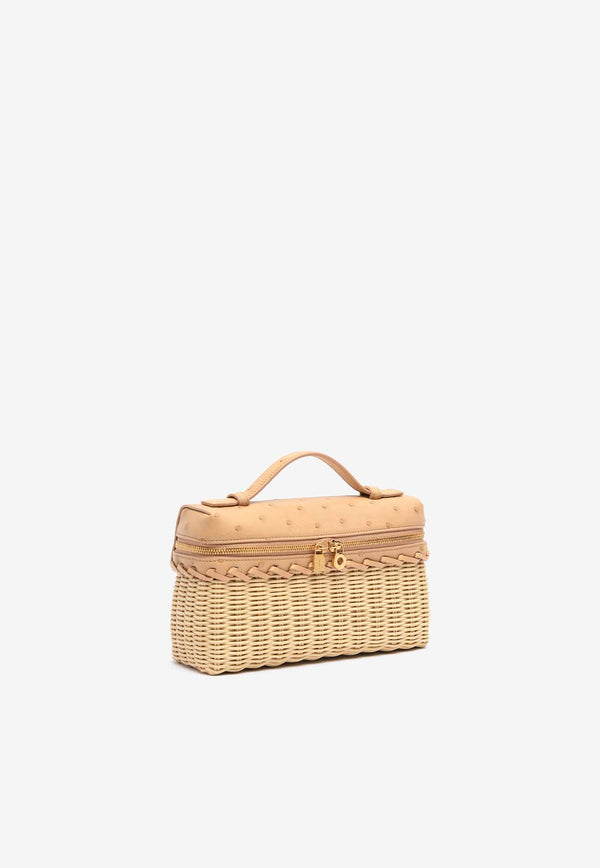 Extra Pocket L19 Wicker Pouch in Ostrich Leather
