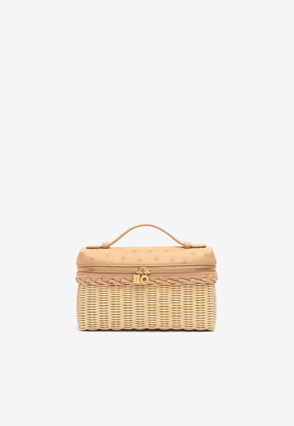 Extra Pocket L19 Wicker Pouch in Ostrich Leather
