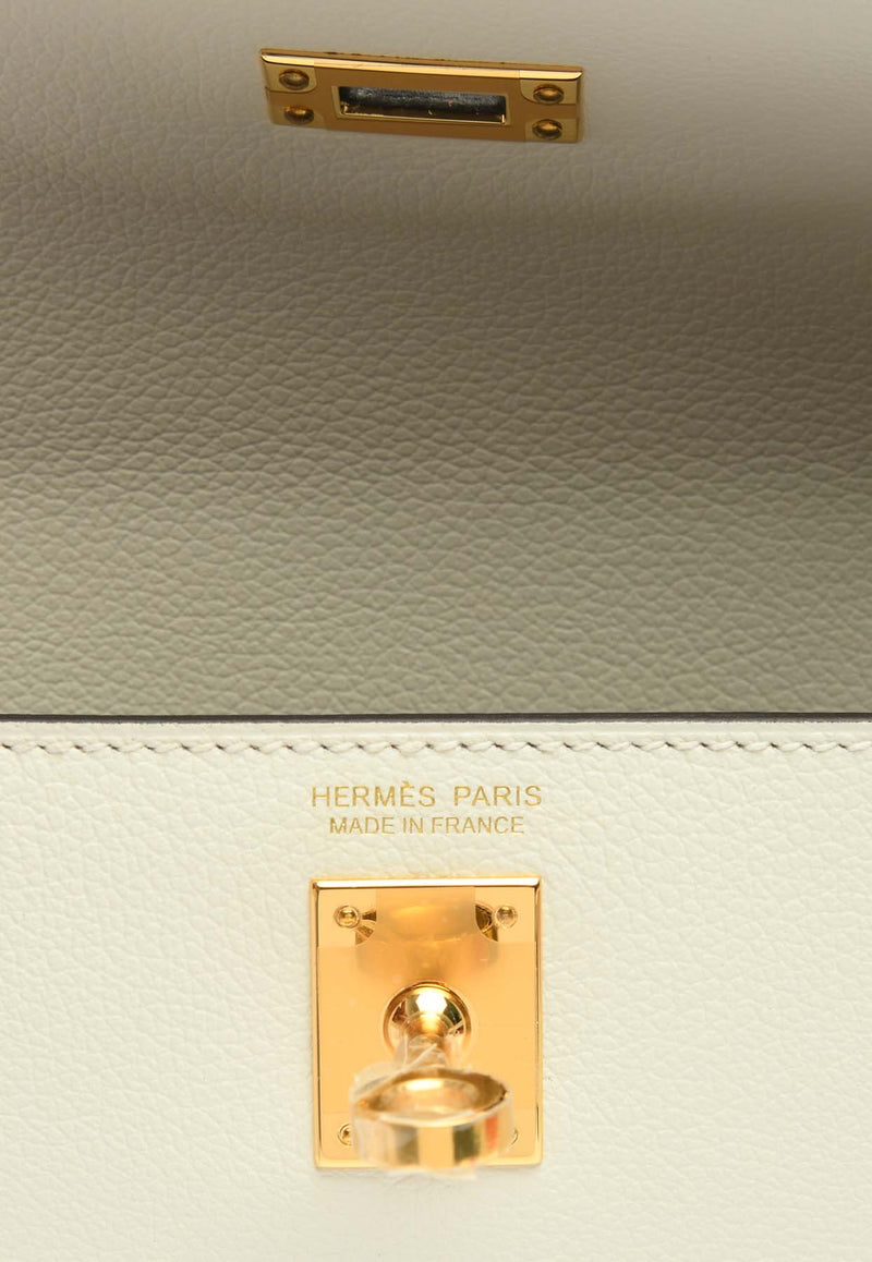 Hermès Kelly Danse Verso in Blanc and Kraft Evercolor with Gold Hardware
