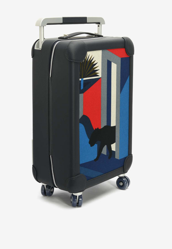 Hermès Rolling Mobility Suitcase in Bleu Indigo Regate and Leopard Canvas