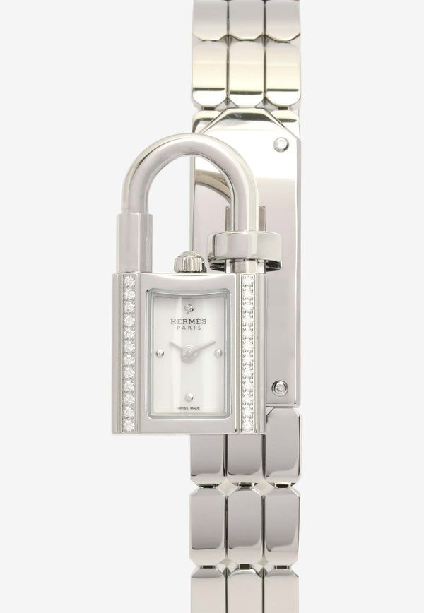 Hermès Mini Kelly Watch 16mm in Single Tour Steel Bracelet and Diamond-Set Padlock