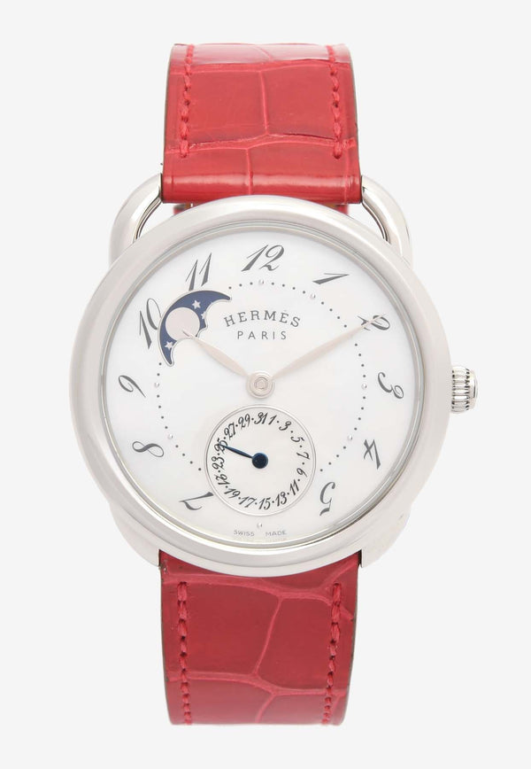 Hermès Large Arceau Petite Lune 38mm Watch in Matte Chantilly Alligator Single Tour Strap