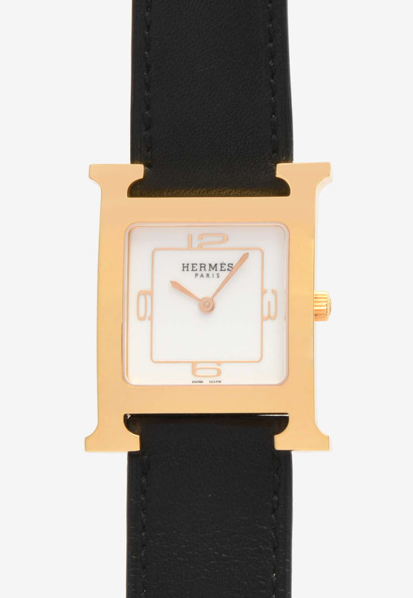 Hermès Medium Heure H 30mm Watch in Barenia Double Tour Strap with Rose Gold Case