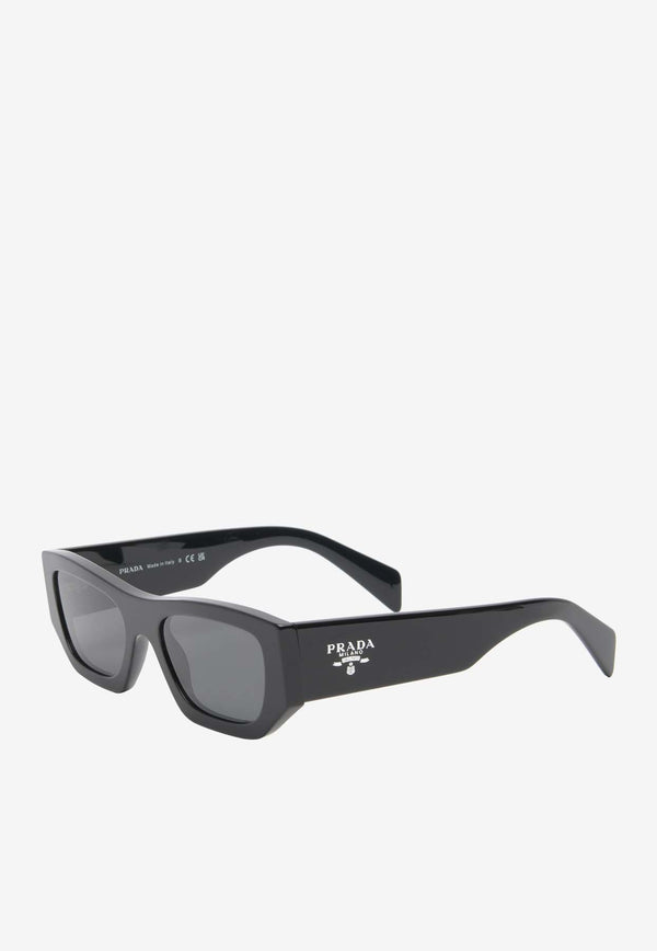 Prada Logo Print Rectangular Sunglasses Gray 0PRA01SBLACK