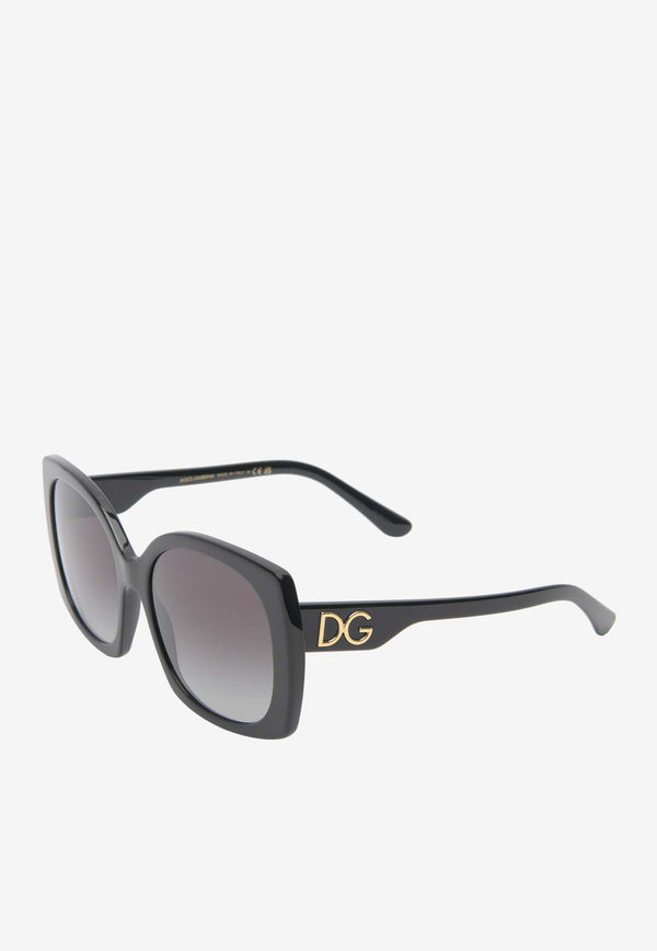 Dolce & Gabbana DG Logo Oversized Square Sunglasses Gray 0DG43855018GBLACK