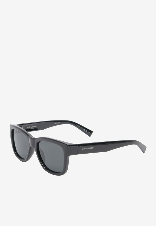 Saint Laurent Logo Print Square Sunglasses Gray SL674BLACK