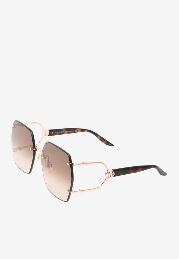 Gucci Double GG Geometric Rimless Sunglasses Brown GG1562SBROWN