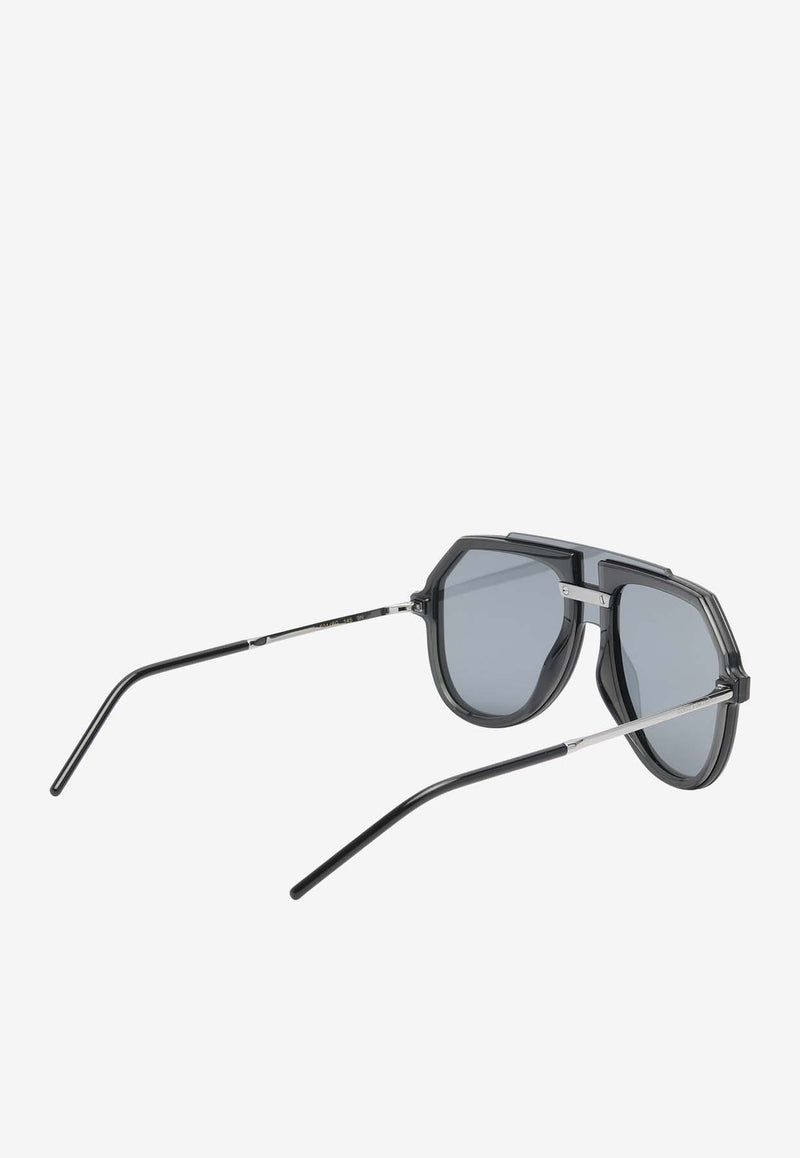 Dolce & Gabbana DG Intermix Oversized Aviator Sunglasses Gray 0DG61955016GBLACK