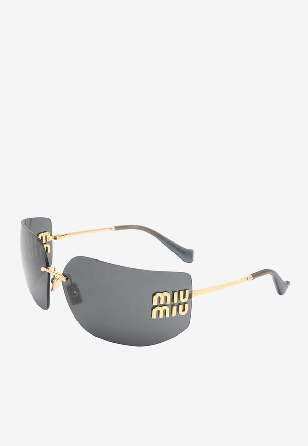 Miu Miu Runway Rimless Curved Sunglasses Gray 0MU54YSBLACK MULTI