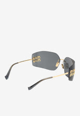 Miu Miu Runway Rimless Curved Sunglasses Gray 0MU54YSBLACK MULTI