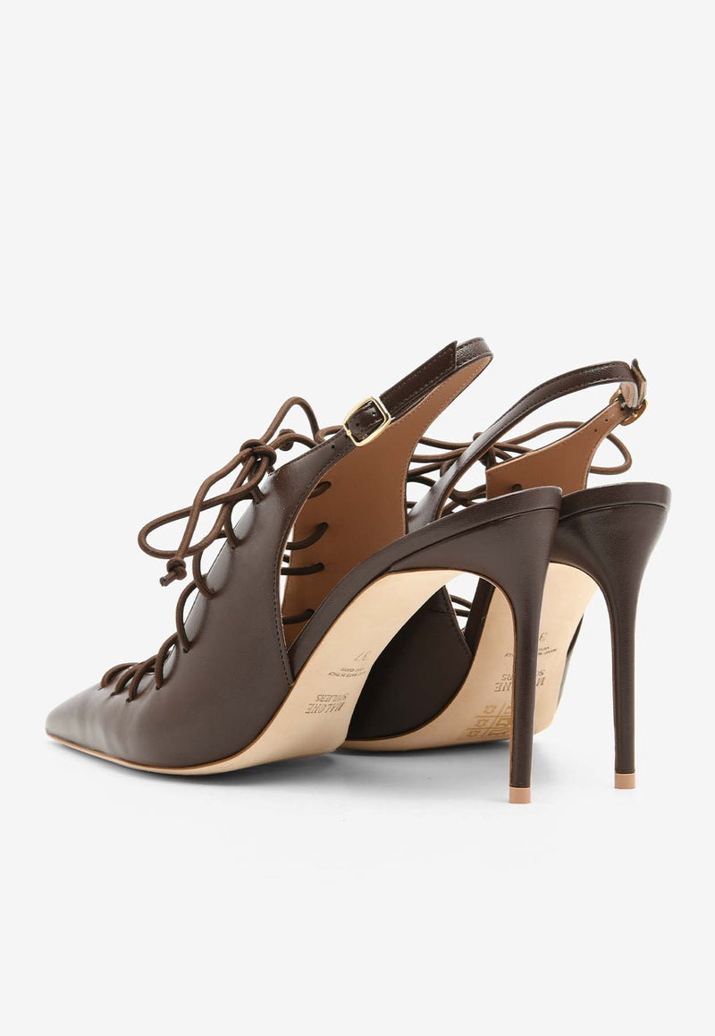 Malone Souliers Alia 90 Nappa Leather Lace-Up Pumps ALIA 90-7 TOBACCO
