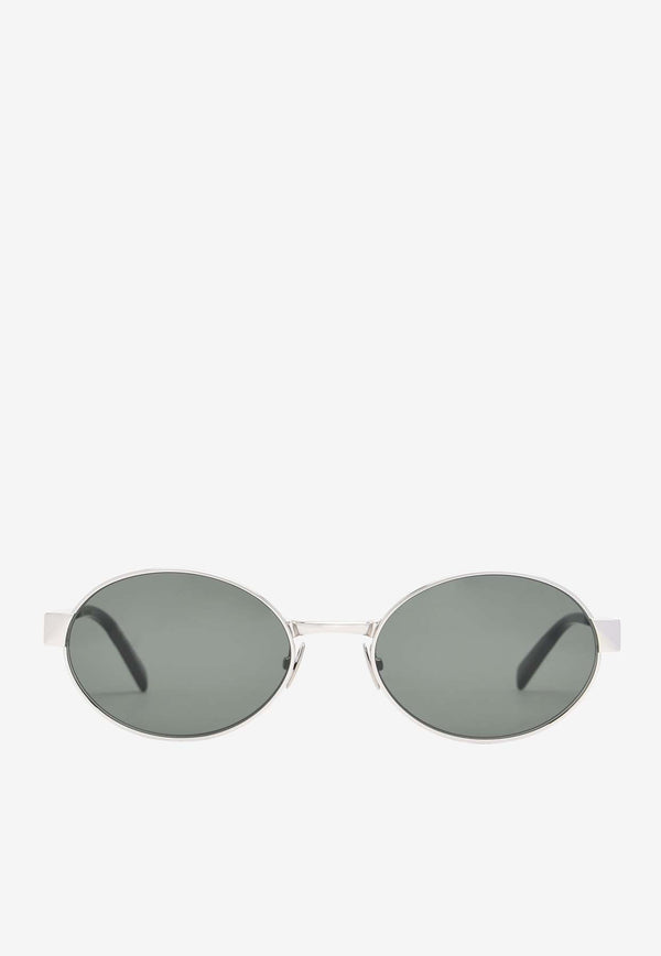 Saint Laurent Logo Engraved Oval-Shaped Sunglasses Gray SL692SILVER