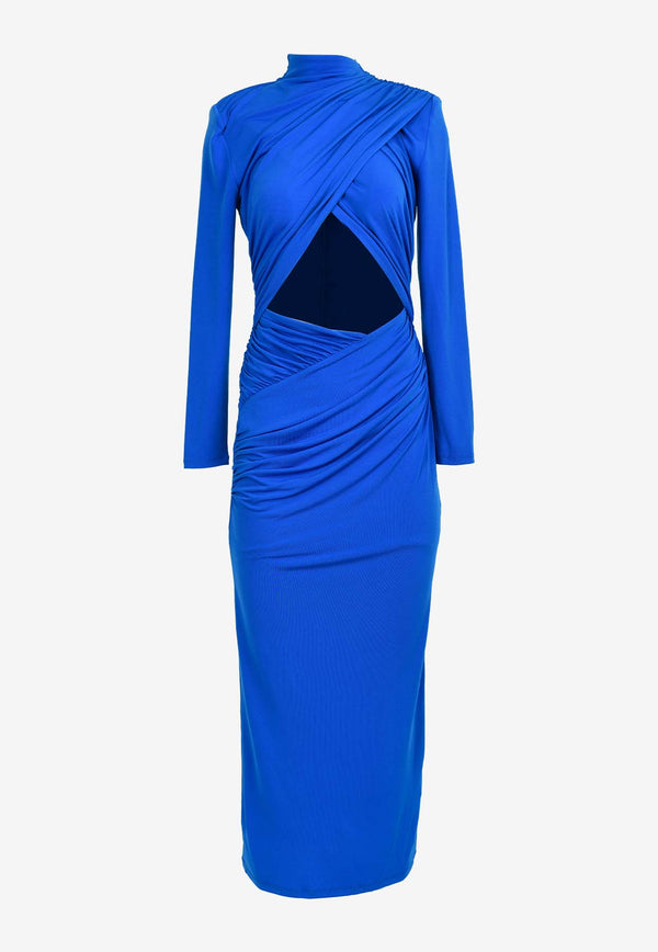 MISHA Emelline Draped Midi Dress with Cut-Out Detail Blue MJ23DR019BLUE