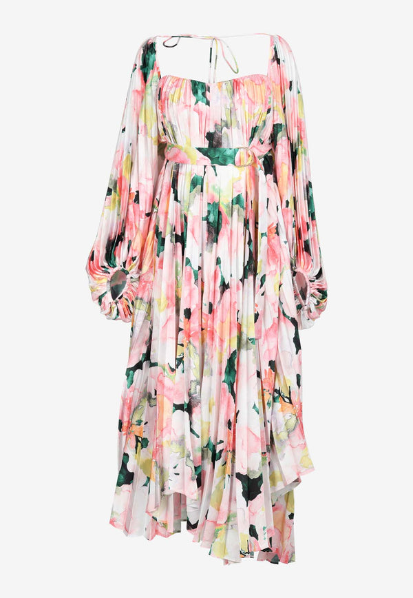 Acler Lothair Pleated Floral Maxi Dress Multicolor