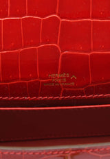 Hermès Kelly Pochette Clutch Bag in Braise Shiny Porosus Crocodile with Gold Hardware
