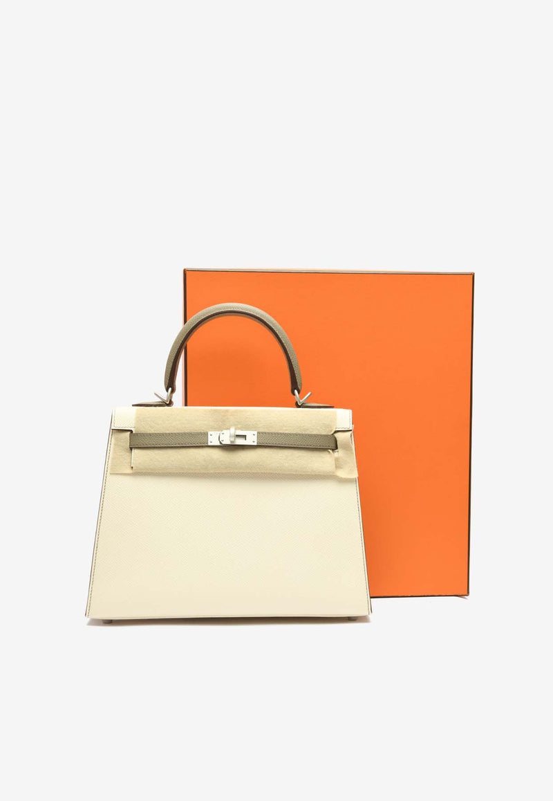 Hermès Kelly 25 Sellier HSS in Nata and Gris Asphalte Epsom Leather with Palladium Hardware