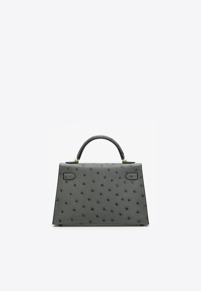 Hermès Mini Kelly 20 in Gris Meyer Ostrich Leather with Gold Hardware MK20GMOLGHW