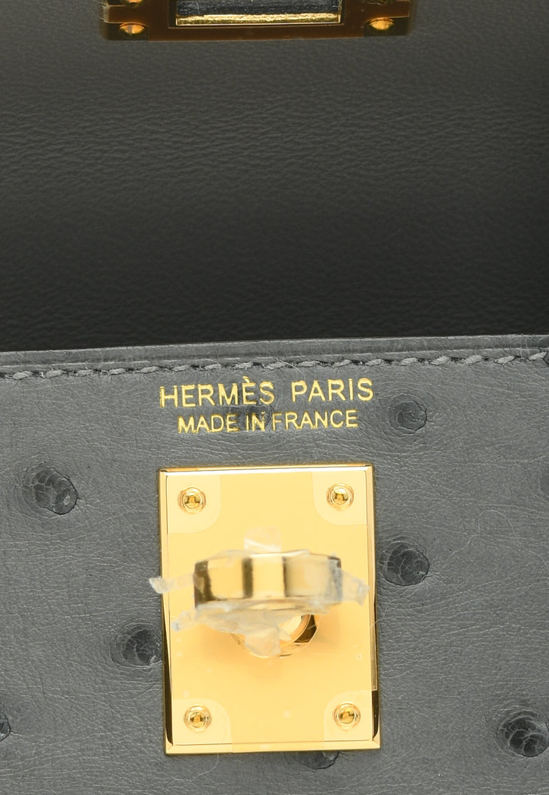 Hermès Mini Kelly 20 in Gris Meyer Ostrich Leather with Gold Hardware MK20GMOLGHW