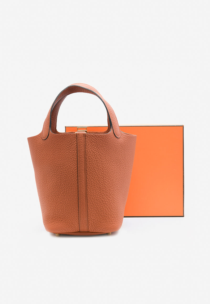 حقيبة بيكوتين لوك 18 من جلد التوريلون كليمنس بلون كويفر مع أجزاء معدنية ذهبية