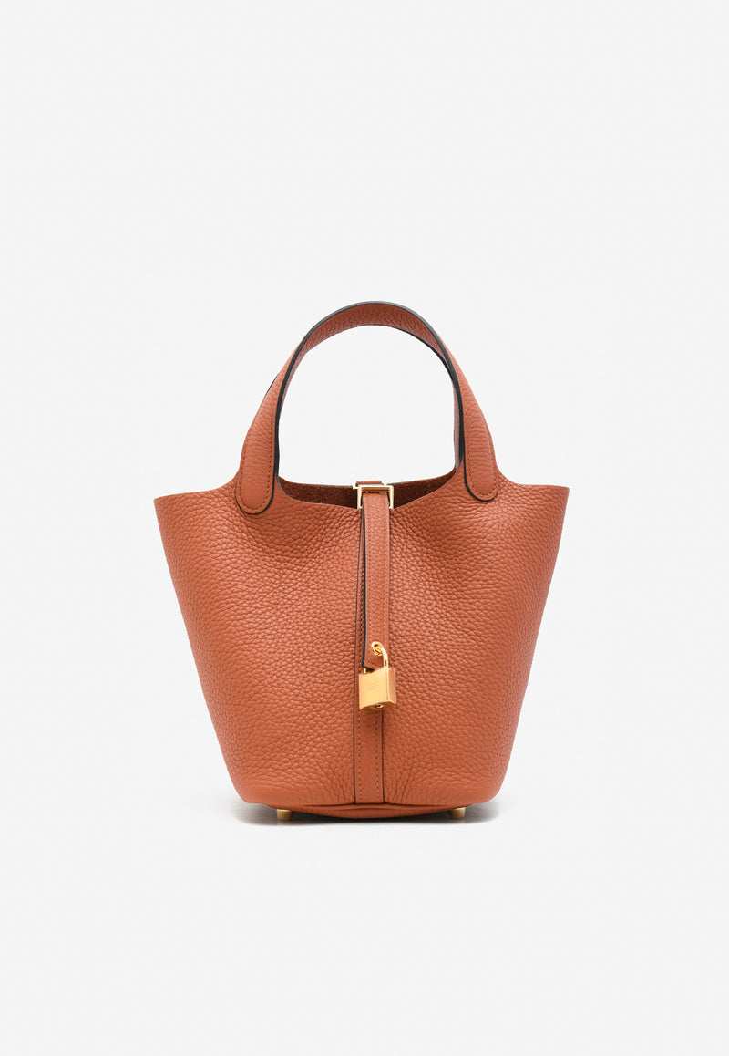 حقيبة بيكوتين لوك 18 من جلد التوريلون كليمنس بلون كويفر مع أجزاء معدنية ذهبية