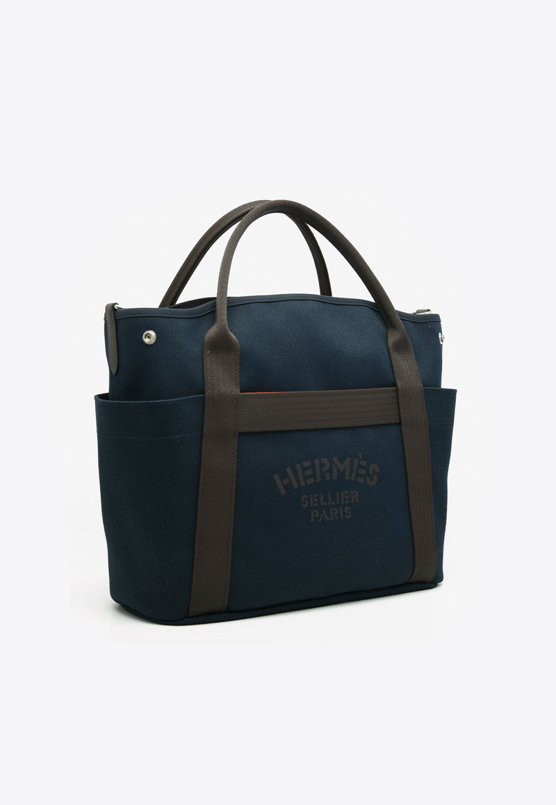 Hermès The Grooming Bag in Bleu Navy Canvas and Feu Barenia Leather TGBBNCFBL