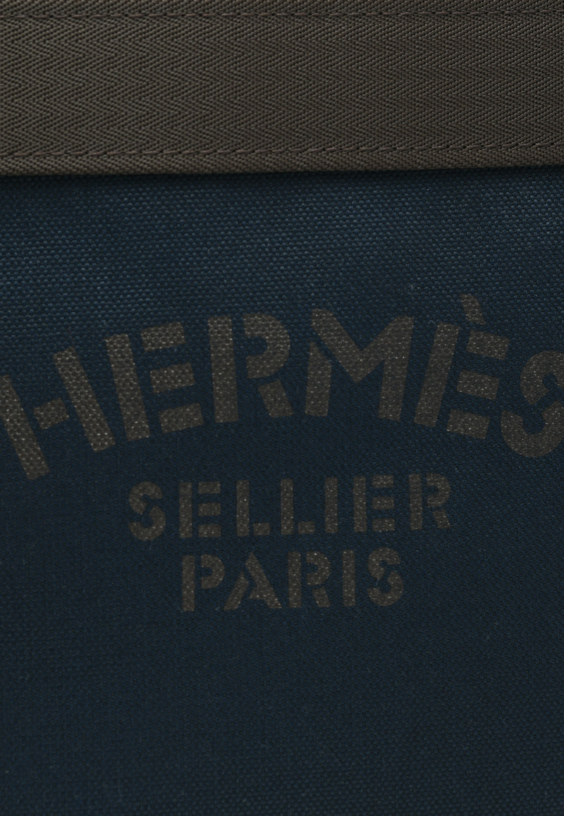 Hermès The Grooming Bag in Bleu Navy Canvas and Feu Barenia Leather TGBBNCFBL