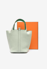 Hermès Picotin 18 Eclat in Gris Neve and Vert Comics Clemence Leather with Palladium Hardware