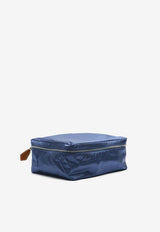 Hermès Travelsilk Travel Cube PM in Bleu Saphir H en Biais Silk Print and Fauve Barenia