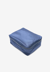 Hermès Travelsilk Travel Cube PM in Bleu Saphir H en Biais Silk Print and Fauve Barenia