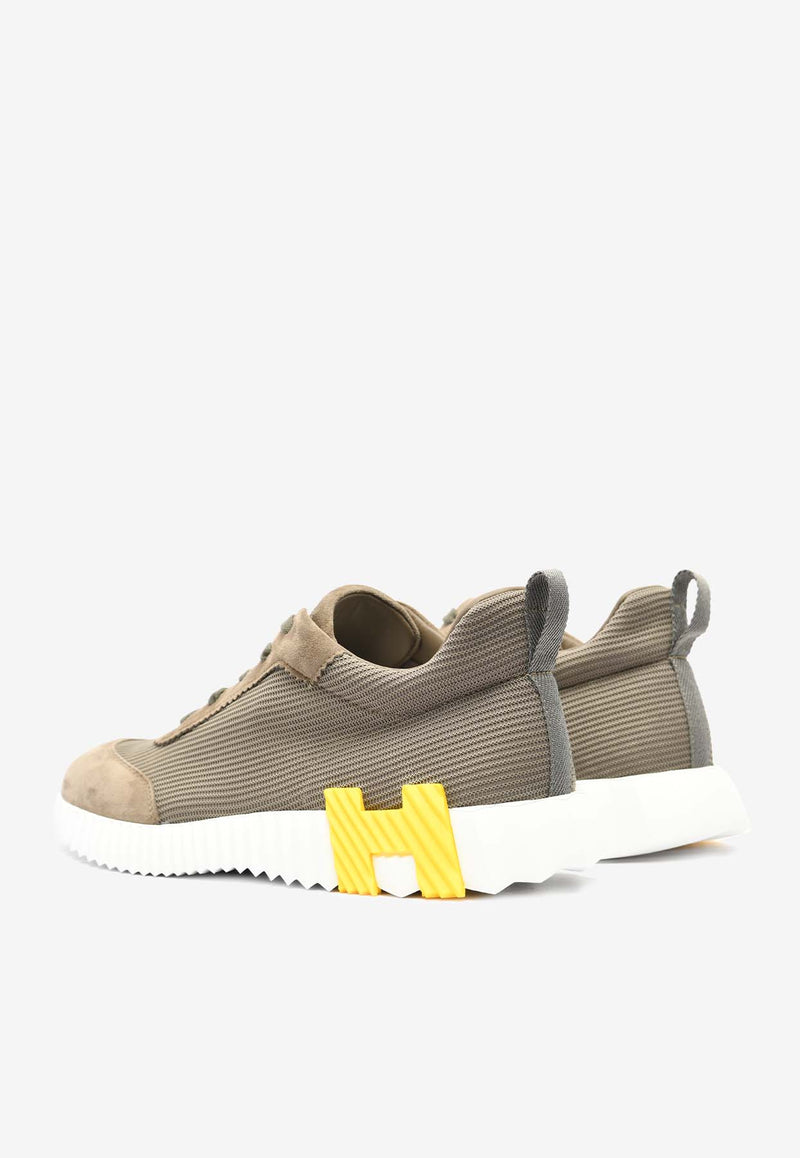Hermès Bouncing Low-Top Sneakers in Etoupe Mesh and Suede