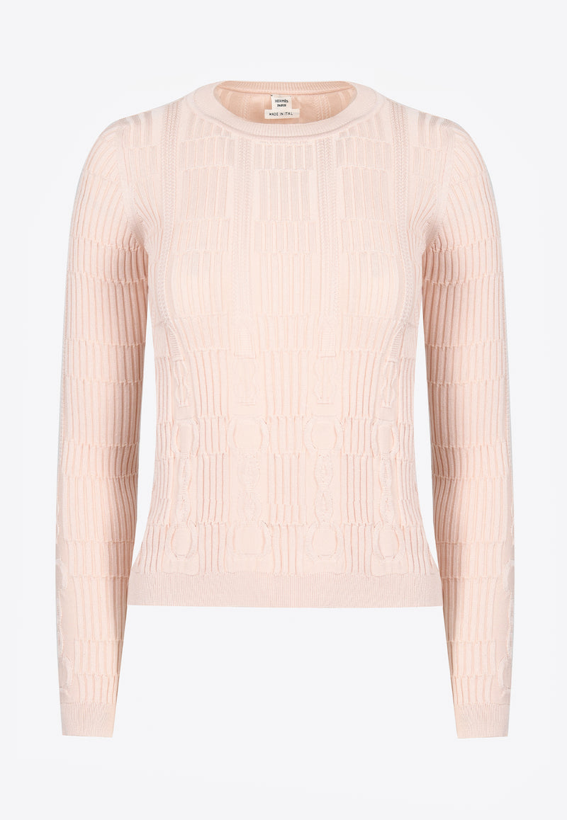 Hermès Coaching Long-Sleeved Sweater Rose Saline