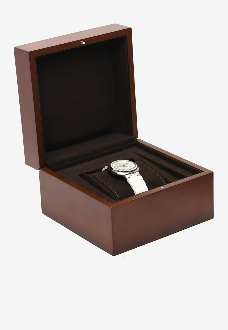 Hermès Large Hermès Cut 36mm Watch in White Rubber Strap and Diamond Bezel