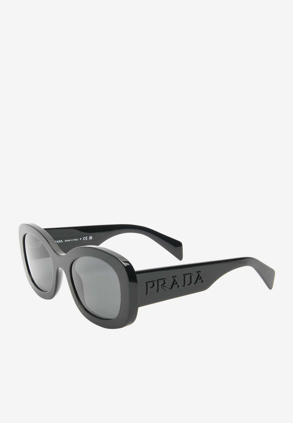 Prada Raised Logo Oval-Shaped Sunglasses Gray 0PRA13SBLACK