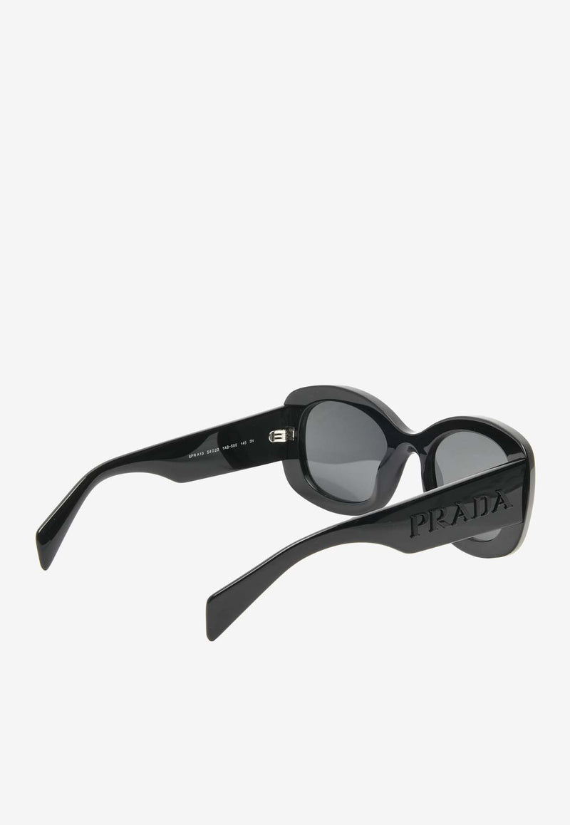 Prada Raised Logo Oval-Shaped Sunglasses Gray 0PRA13SBLACK