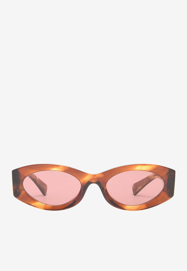 Miu Miu Logo Lettering Oval-Shaped Sunglasses Burgundy 0MU11WS BROWN MULTI