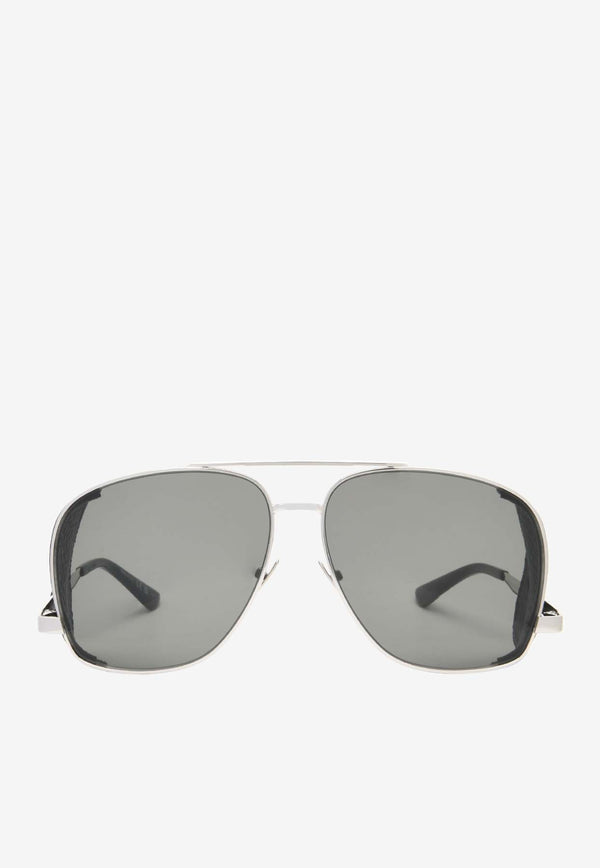 Saint Laurent Leon Leather Aviator Sunglasses Gray SL653 LEON LEATHER SPOILERSILVER