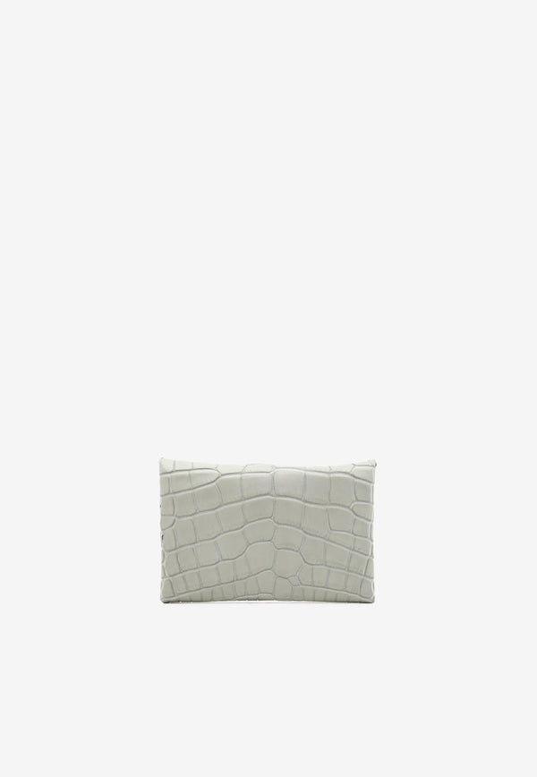 Hermès Calvi Cardholder in Gris Ciment Matte Alligator with Palladium Hardware