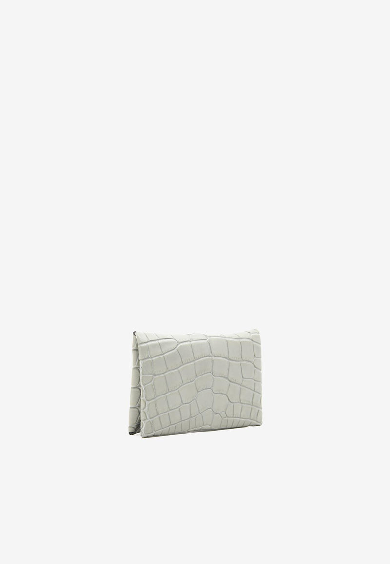 Hermès Calvi Cardholder in Gris Ciment Matte Alligator with Palladium Hardware