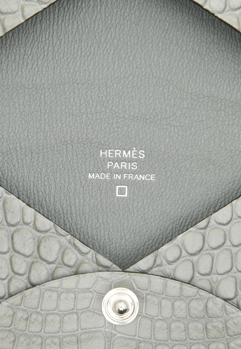 Hermès Calvi Cardholder in Gris Ciment Matte Alligator with Palladium Hardware