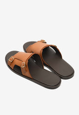 Santoni Double Buckle Leather Sandals Brown MCEK16723HC6MGORM40BROWN