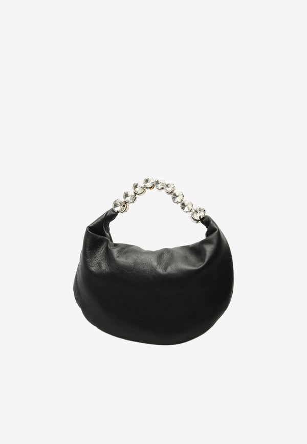 L'alingi Crystal Embellished Hobo Bag in Leather Black HOLEBLK01BLACK