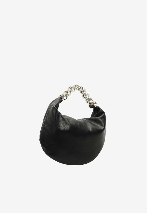 L'alingi Crystal Embellished Hobo Bag in Leather Black HOLEBLK01BLACK