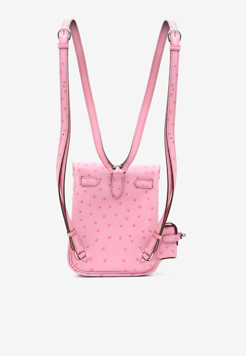 Hermès Kelly Jump Backpack in Rose Bubblegum Ostrich Boreale with Palladium Hardware