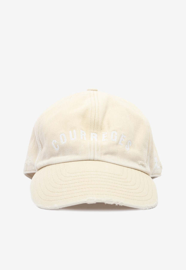 Courrèges Logo Embroidered Distressed Baseball Cap Beige 124ACT031CO0024STONE