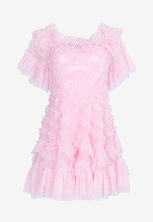 Needle & Thread Lana Off-Shoulder Micro Mini Ruffled Dress Pink DS-OS-90-RSS24-BPKPINK